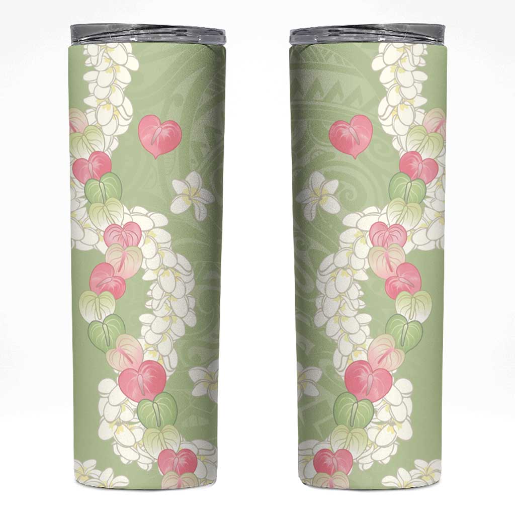 Leaf Green Hawaii Anthurium Plumeria Lei Skinny Tumbler