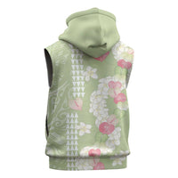 Leaf Green Hawaii Anthurium Plumeria Lei Sleeveless Zip Hoodie