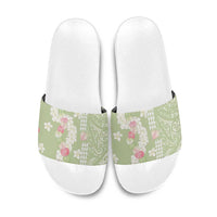 Leaf Green Hawaii Anthurium Plumeria Lei Slide Sandals