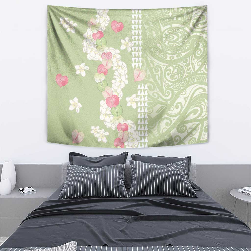 Leaf Green Hawaii Anthurium Plumeria Lei Tapestry