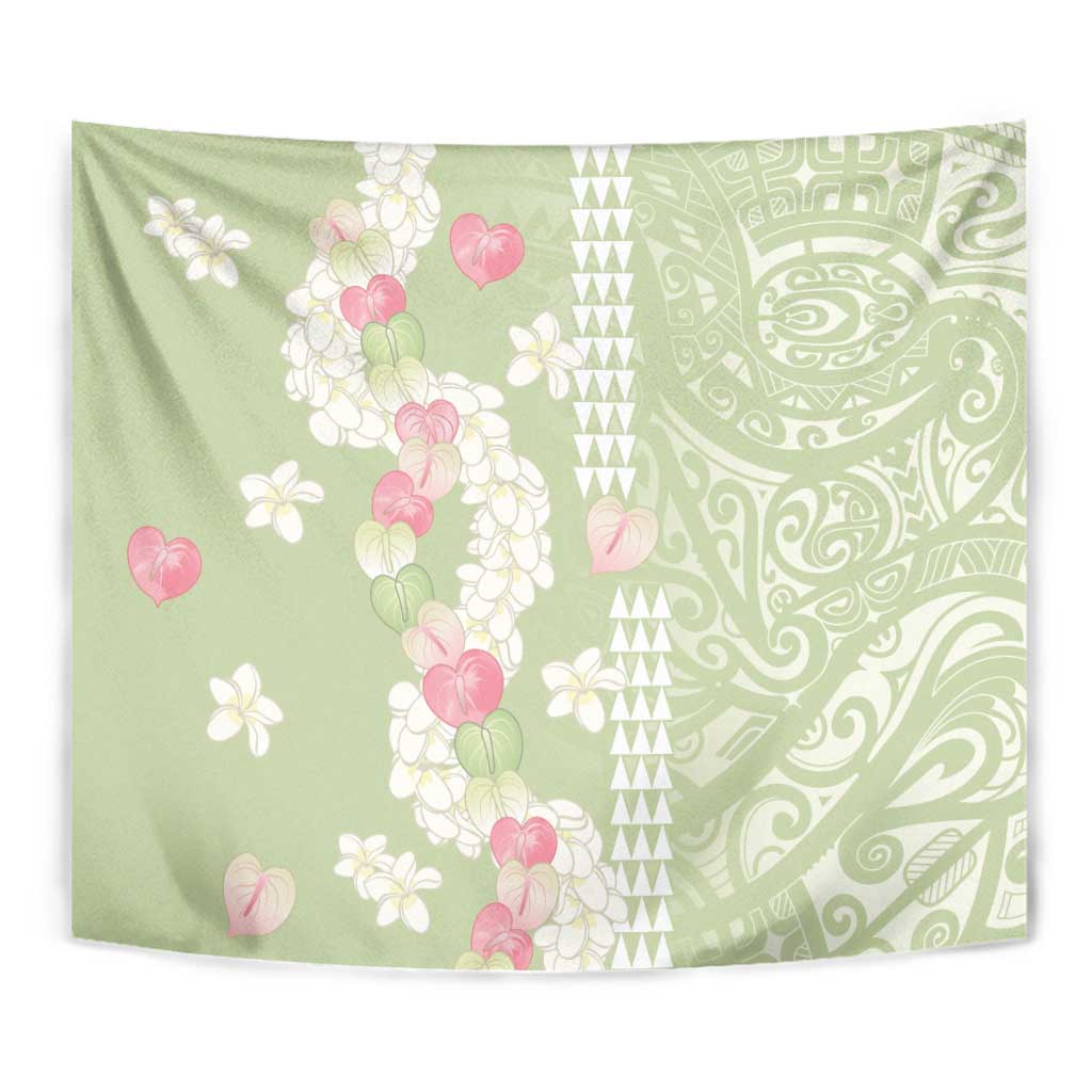 Leaf Green Hawaii Anthurium Plumeria Lei Tapestry
