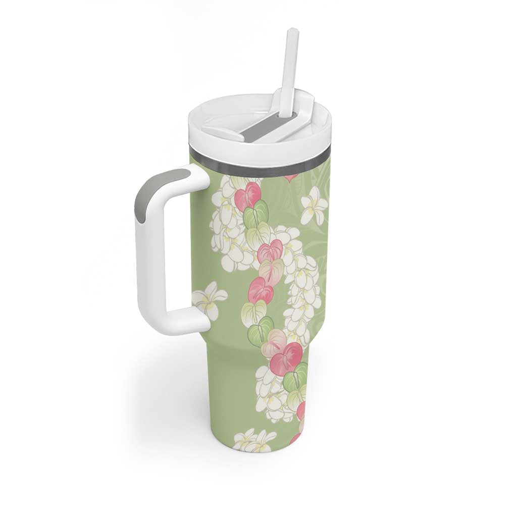 Leaf Green Hawaii Anthurium Plumeria Lei Tumbler With Handle