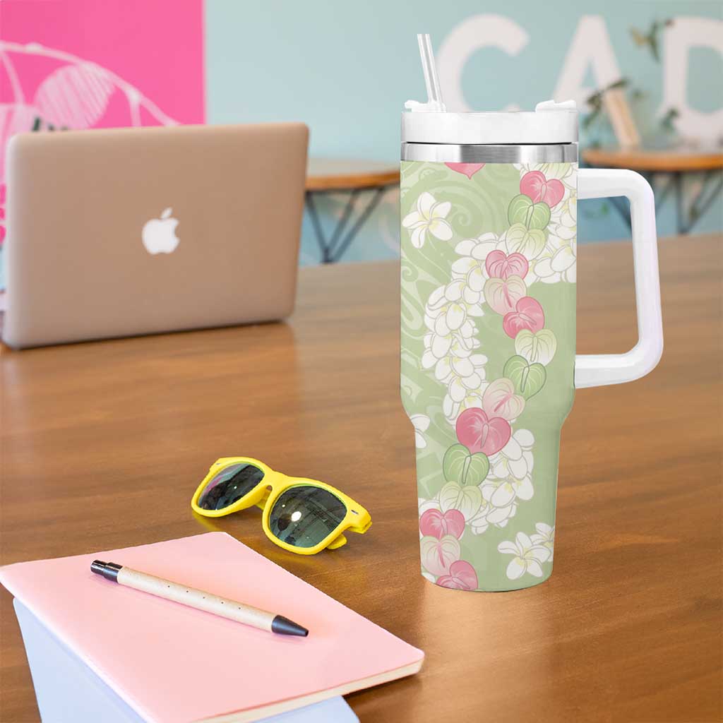 Leaf Green Hawaii Anthurium Plumeria Lei Tumbler With Handle