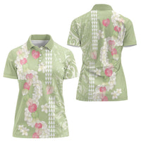 Leaf Green Hawaii Anthurium Plumeria Lei Women Polo Shirt