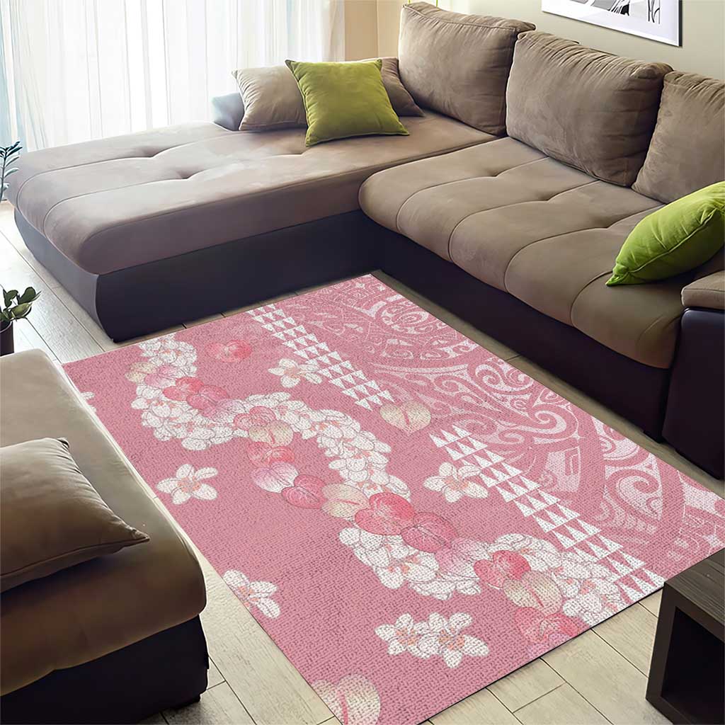 Soft Pink Hawaii Anthurium Plumeria Lei Area Rug