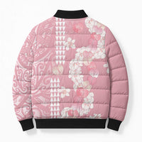 Soft Pink Hawaii Anthurium Plumeria Lei Bomber Puffer Jacket