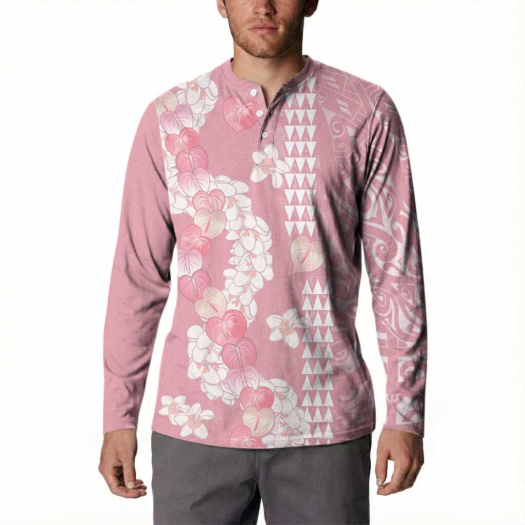 Soft Pink Hawaii Anthurium Plumeria Lei Button Sweatshirt