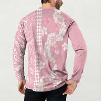 Soft Pink Hawaii Anthurium Plumeria Lei Button Sweatshirt