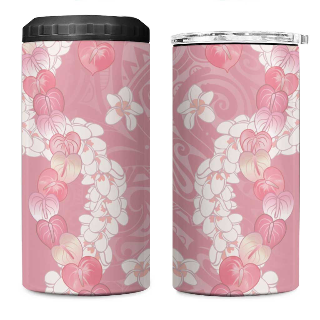 Soft Pink Hawaii Anthurium Plumeria Lei 4 in 1 Can Cooler Tumbler
