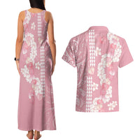 Soft Pink Hawaii Anthurium Plumeria Lei Couples Matching Tank Maxi Dress and Hawaiian Shirt