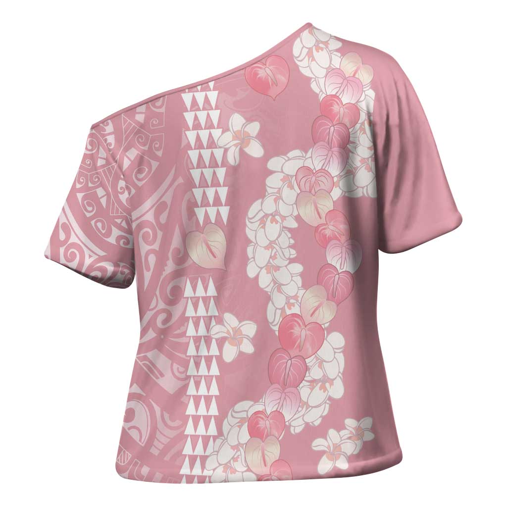 Soft Pink Hawaii Anthurium Plumeria Lei Cross Shoulder Shirt