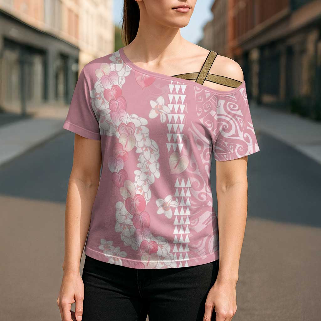 Soft Pink Hawaii Anthurium Plumeria Lei Cross Shoulder Shirt
