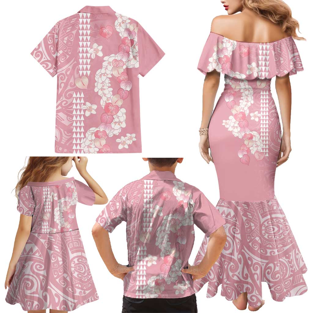 Soft Pink Hawaii Anthurium Plumeria Lei Family Matching Mermaid Dress and Hawaiian Shirt LT9 - Polynesian Pride