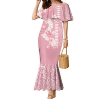 Soft Pink Hawaii Anthurium Plumeria Lei Family Matching Mermaid Dress and Hawaiian Shirt LT9 Mom's Dress Pink - Polynesian Pride
