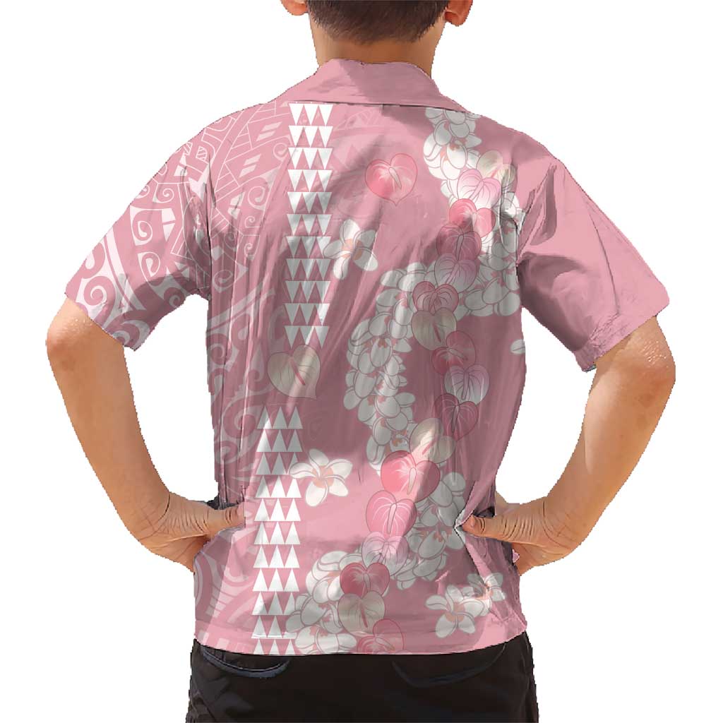 Soft Pink Hawaii Anthurium Plumeria Lei Family Matching Off The Shoulder Long Sleeve Dress and Hawaiian Shirt LT9 - Polynesian Pride