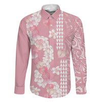 Soft Pink Hawaii Anthurium Plumeria Lei Family Matching Off Shoulder Short Dress and Hawaiian Shirt