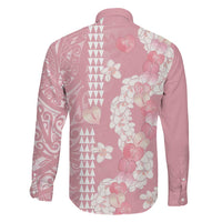 Soft Pink Hawaii Anthurium Plumeria Lei Family Matching Off Shoulder Short Dress and Hawaiian Shirt