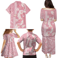Soft Pink Hawaii Anthurium Plumeria Lei Family Matching Puletasi and Hawaiian Shirt