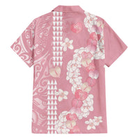 Soft Pink Hawaii Anthurium Plumeria Lei Family Matching Puletasi and Hawaiian Shirt