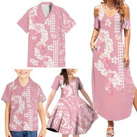 Soft Pink Hawaii Anthurium Plumeria Lei Family Matching Summer Maxi Dress and Hawaiian Shirt