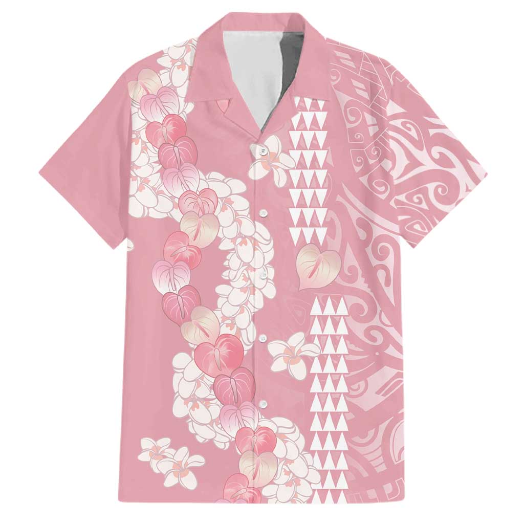 Soft Pink Hawaii Anthurium Plumeria Lei Family Matching Summer Maxi Dress and Hawaiian Shirt