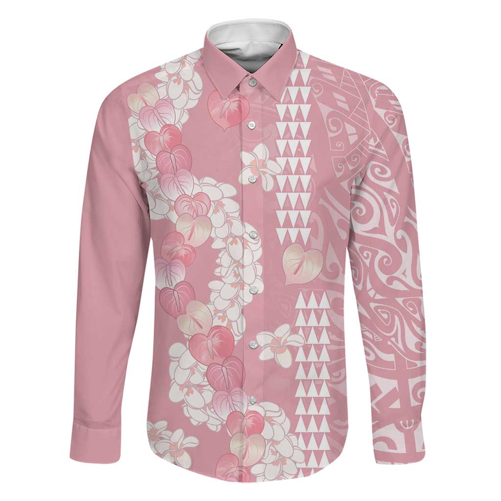 Soft Pink Hawaii Anthurium Plumeria Lei Family Matching Summer Maxi Dress and Hawaiian Shirt