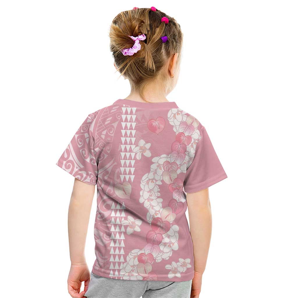 Soft Pink Hawaii Anthurium Plumeria Lei Kid T Shirt