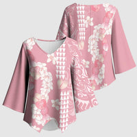 Soft Pink Hawaii Anthurium Plumeria Lei Kimono Sleeve Blouse