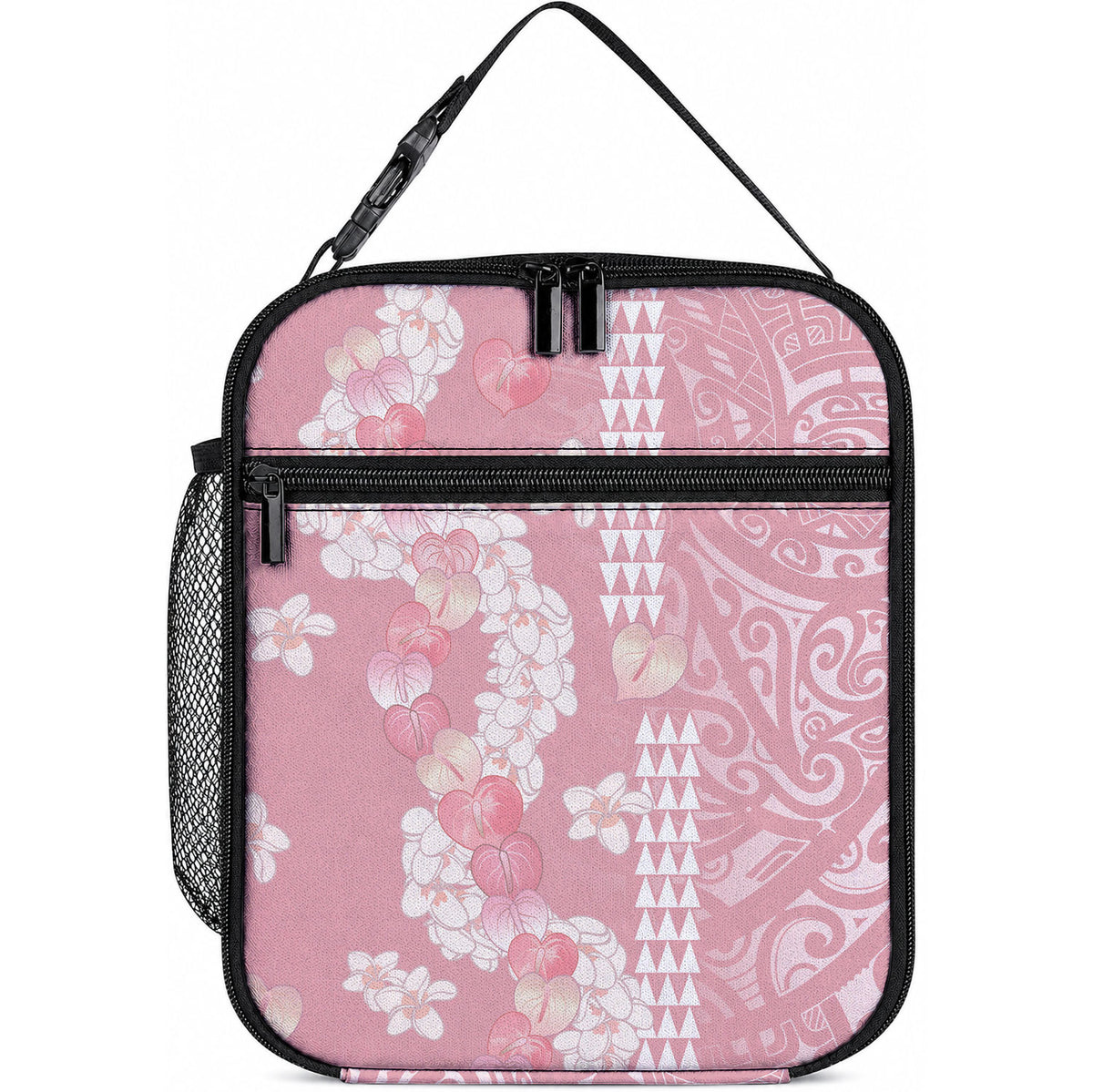 Soft Pink Hawaii Anthurium Plumeria Lei Lunch Bag LT9 10.2 × 8.3 × 4.3 inch Blue - Polynesian Pride