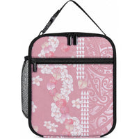 Soft Pink Hawaii Anthurium Plumeria Lei Lunch Bag LT9 10.2 × 8.3 × 4.3 inch Blue - Polynesian Pride