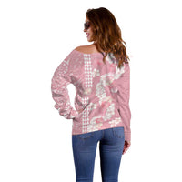 Soft Pink Hawaii Anthurium Plumeria Lei Off Shoulder Sweater