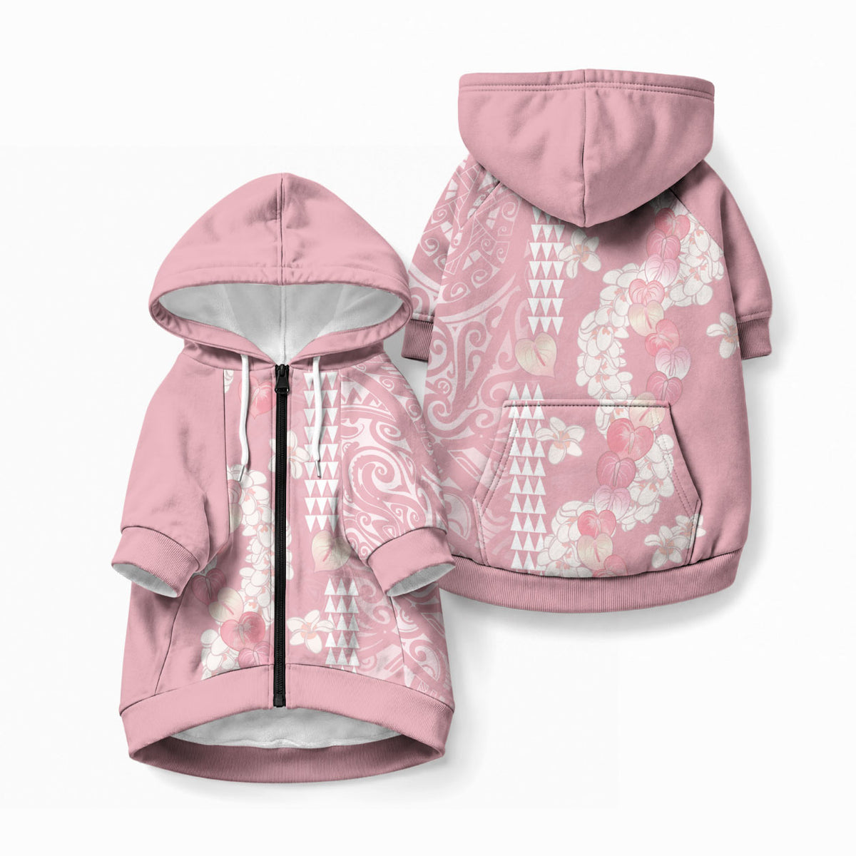 Soft Pink Hawaii Anthurium Plumeria Lei Pet Hoodie LT9 Zip-up Blue - Polynesian Pride