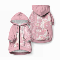 Soft Pink Hawaii Anthurium Plumeria Lei Pet Hoodie LT9 Zip-up Blue - Polynesian Pride