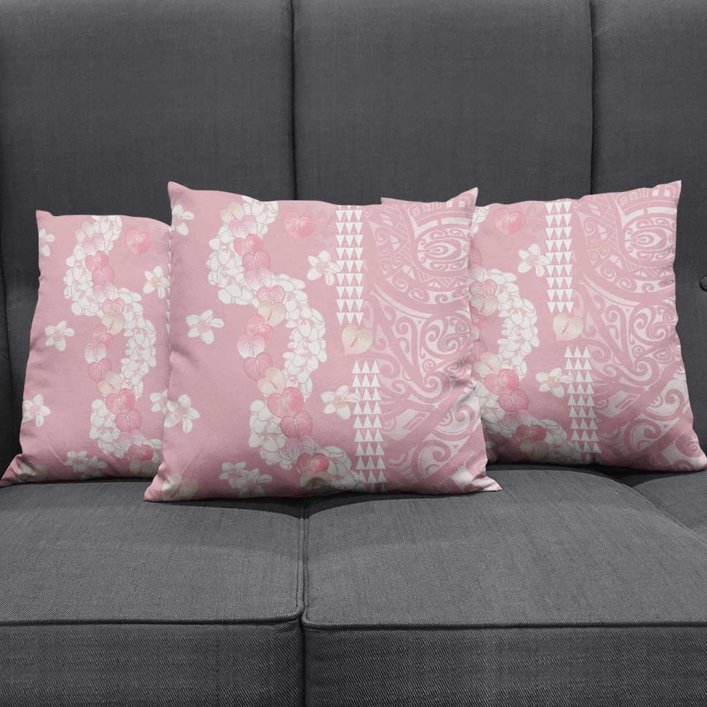 Soft Pink Hawaii Anthurium Plumeria Lei Pillow Cover