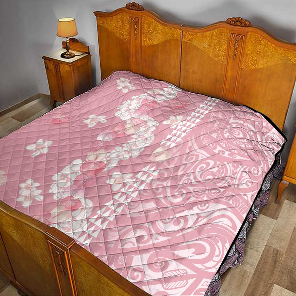 Soft Pink Hawaii Anthurium Plumeria Lei Quilt