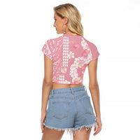 Soft Pink Hawaii Anthurium Plumeria Lei Raglan Cropped T Shirt