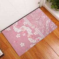 Soft Pink Hawaii Anthurium Plumeria Lei Rubber Doormat