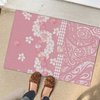 Soft Pink Hawaii Anthurium Plumeria Lei Rubber Doormat