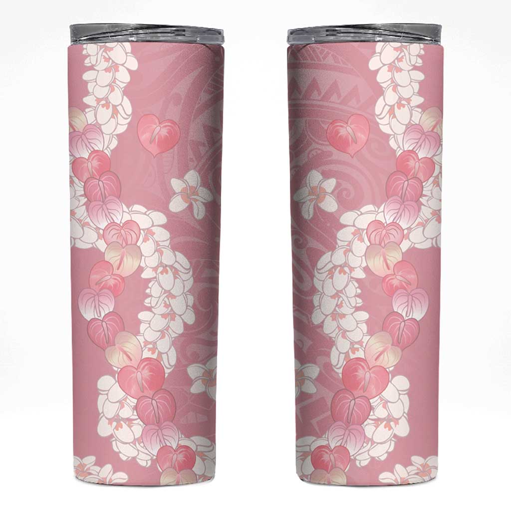 Soft Pink Hawaii Anthurium Plumeria Lei Skinny Tumbler