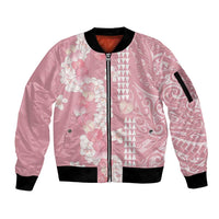 Soft Pink Hawaii Anthurium Plumeria Lei Sleeve Zip Bomber Jacket
