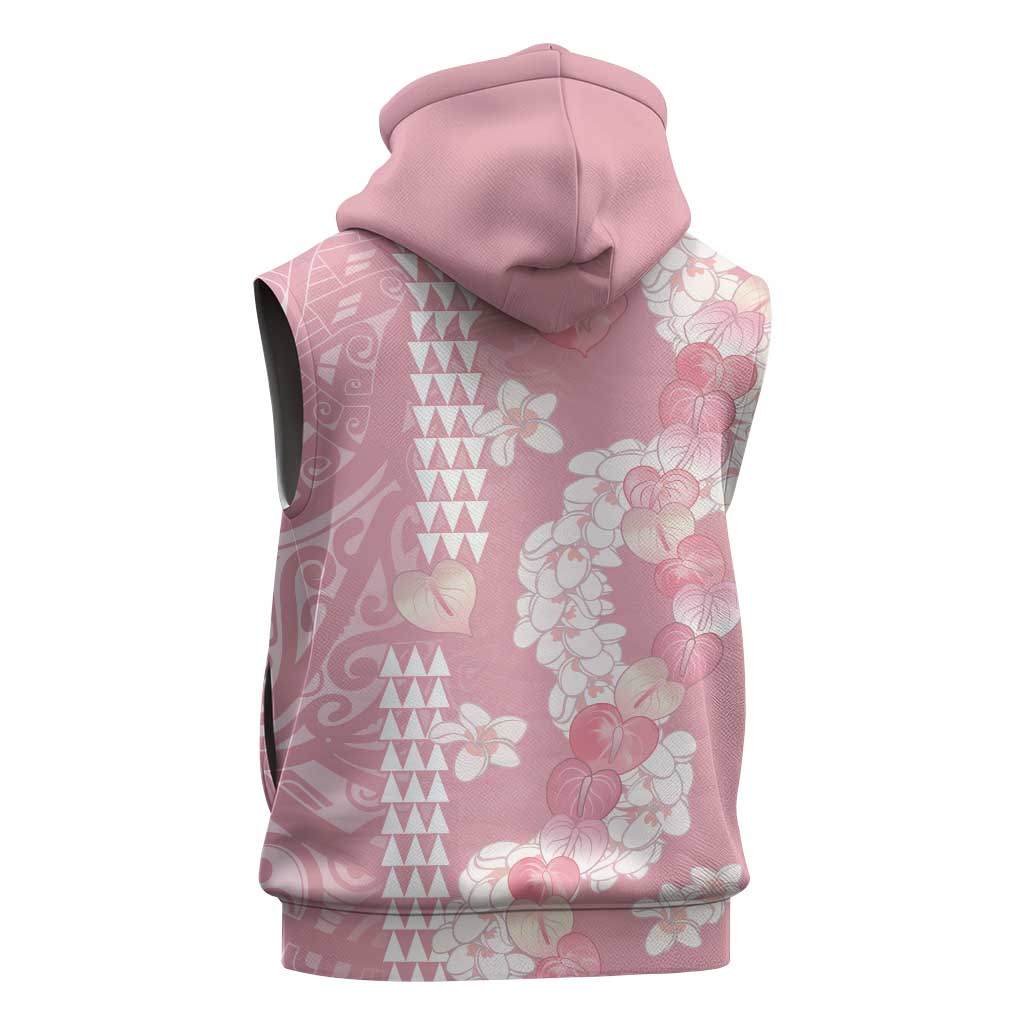 Soft Pink Hawaii Anthurium Plumeria Lei Sleeveless Zip Hoodie