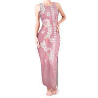 Soft Pink Hawaii Anthurium Plumeria Lei Tank Maxi Dress