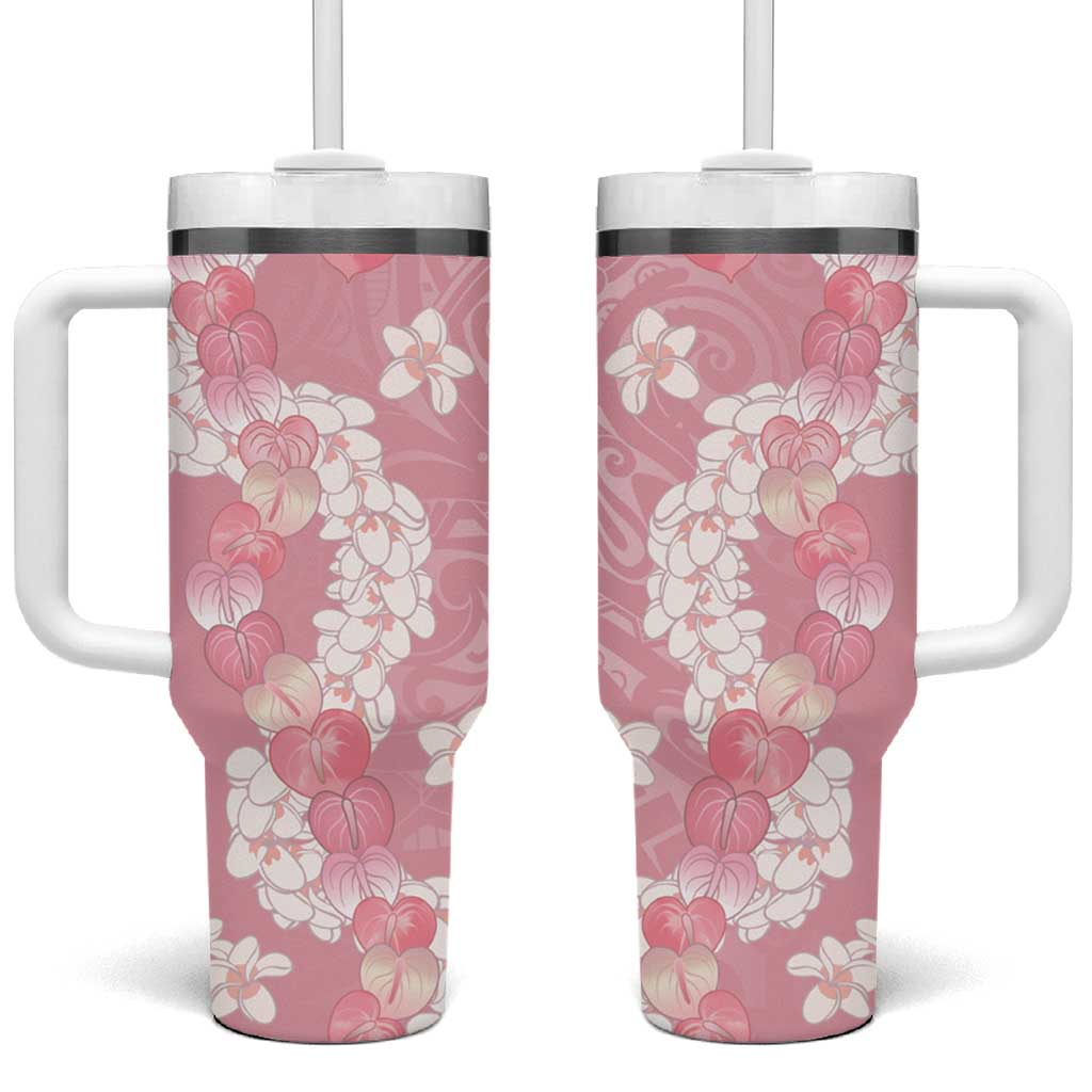 Soft Pink Hawaii Anthurium Plumeria Lei Tumbler With Handle