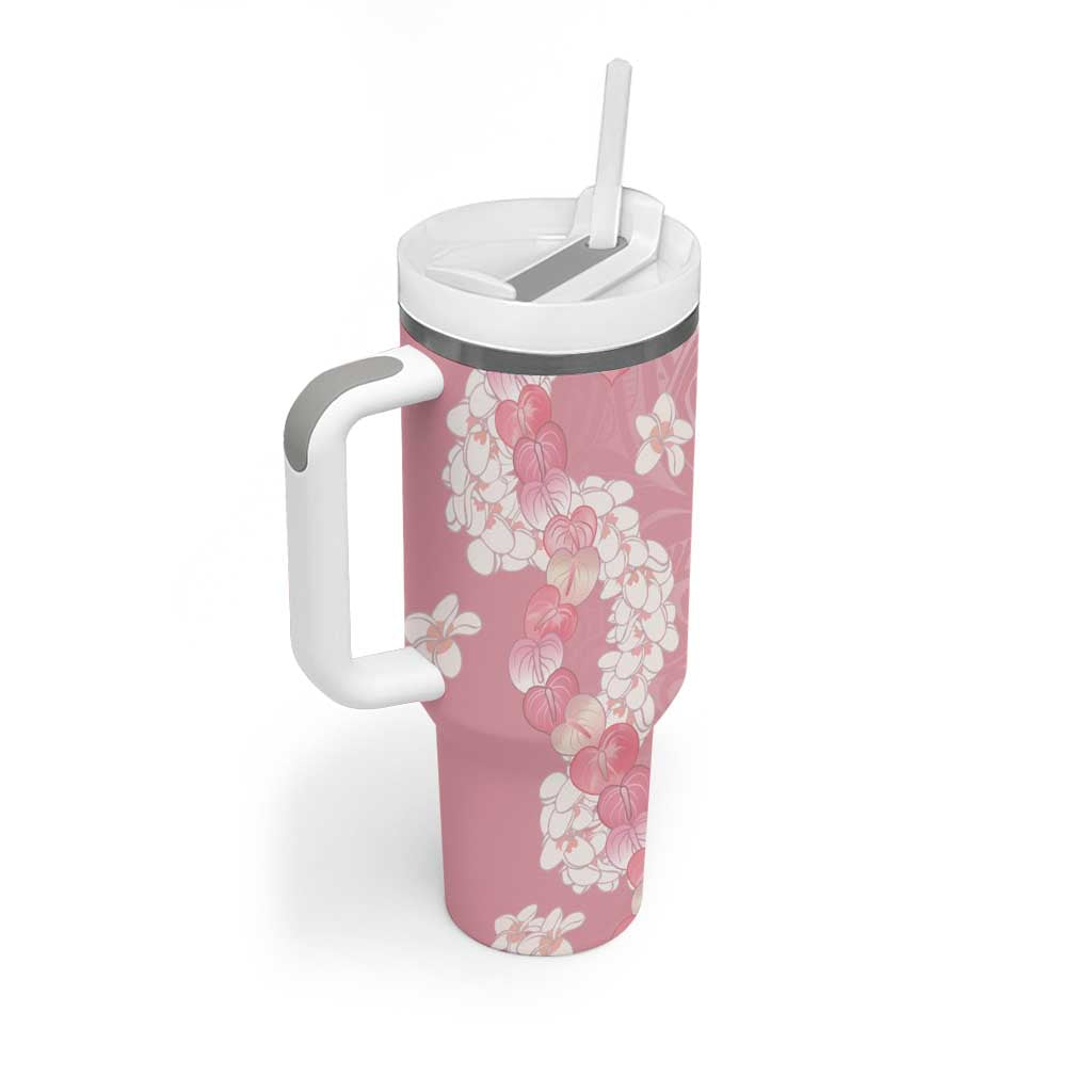 Soft Pink Hawaii Anthurium Plumeria Lei Tumbler With Handle
