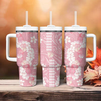 Soft Pink Hawaii Anthurium Plumeria Lei Tumbler With Handle