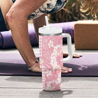 Soft Pink Hawaii Anthurium Plumeria Lei Tumbler With Handle