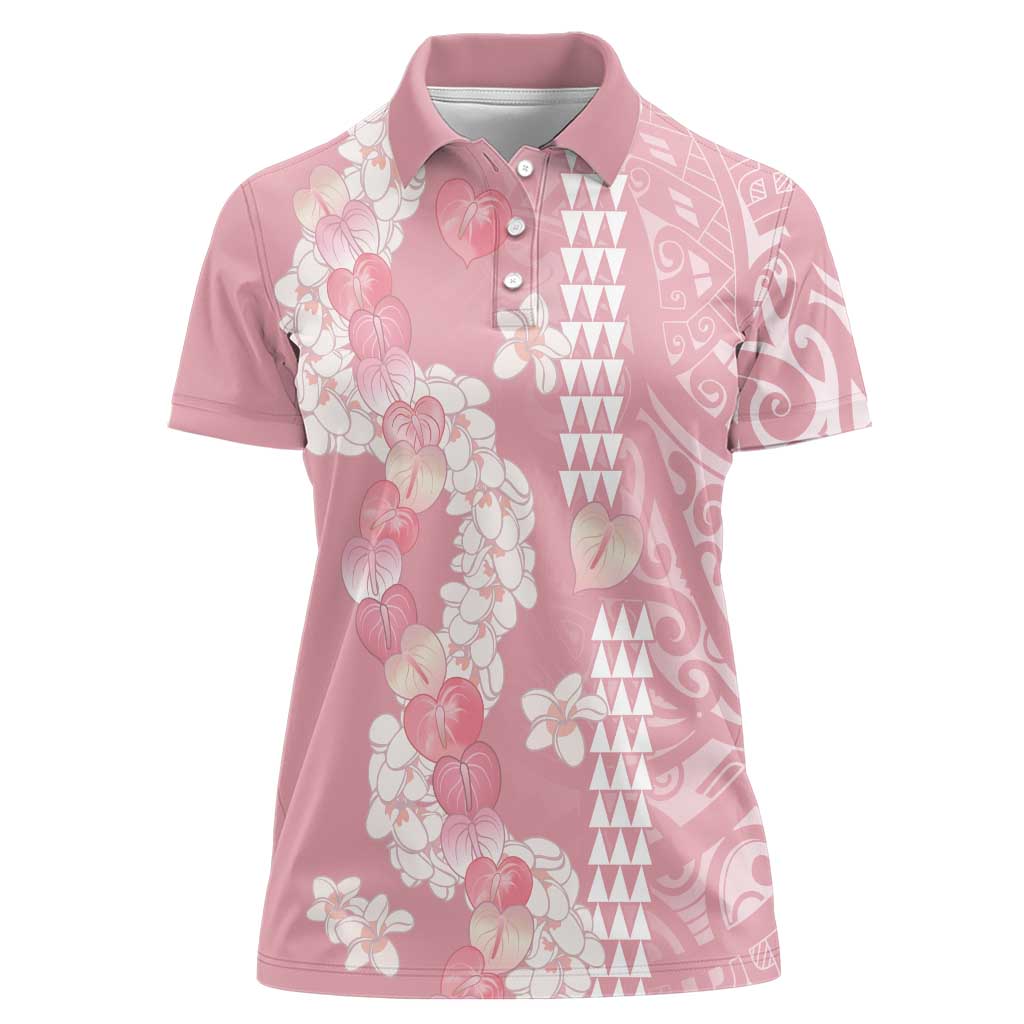 Soft Pink Hawaii Anthurium Plumeria Lei Women Polo Shirt