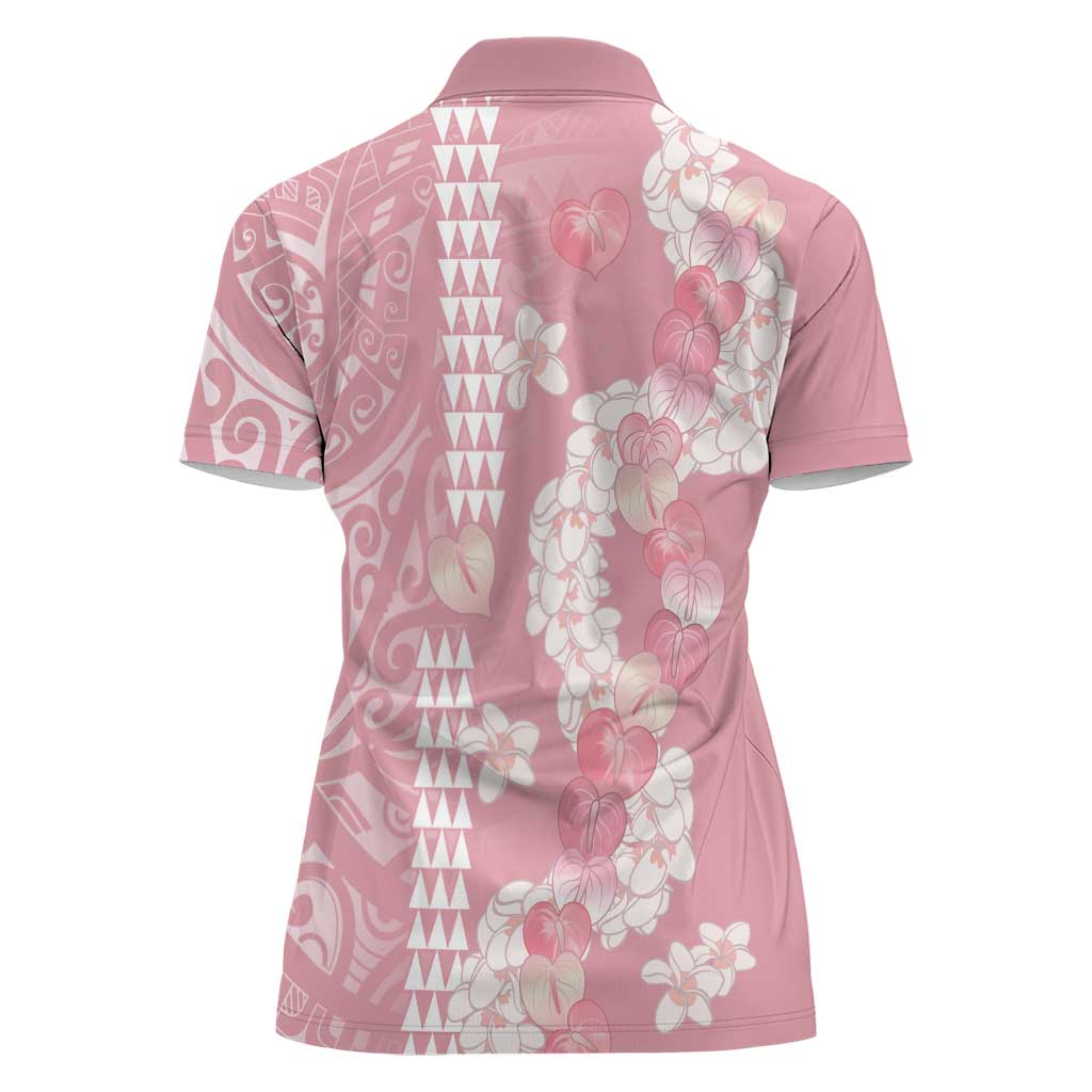 Soft Pink Hawaii Anthurium Plumeria Lei Women Polo Shirt
