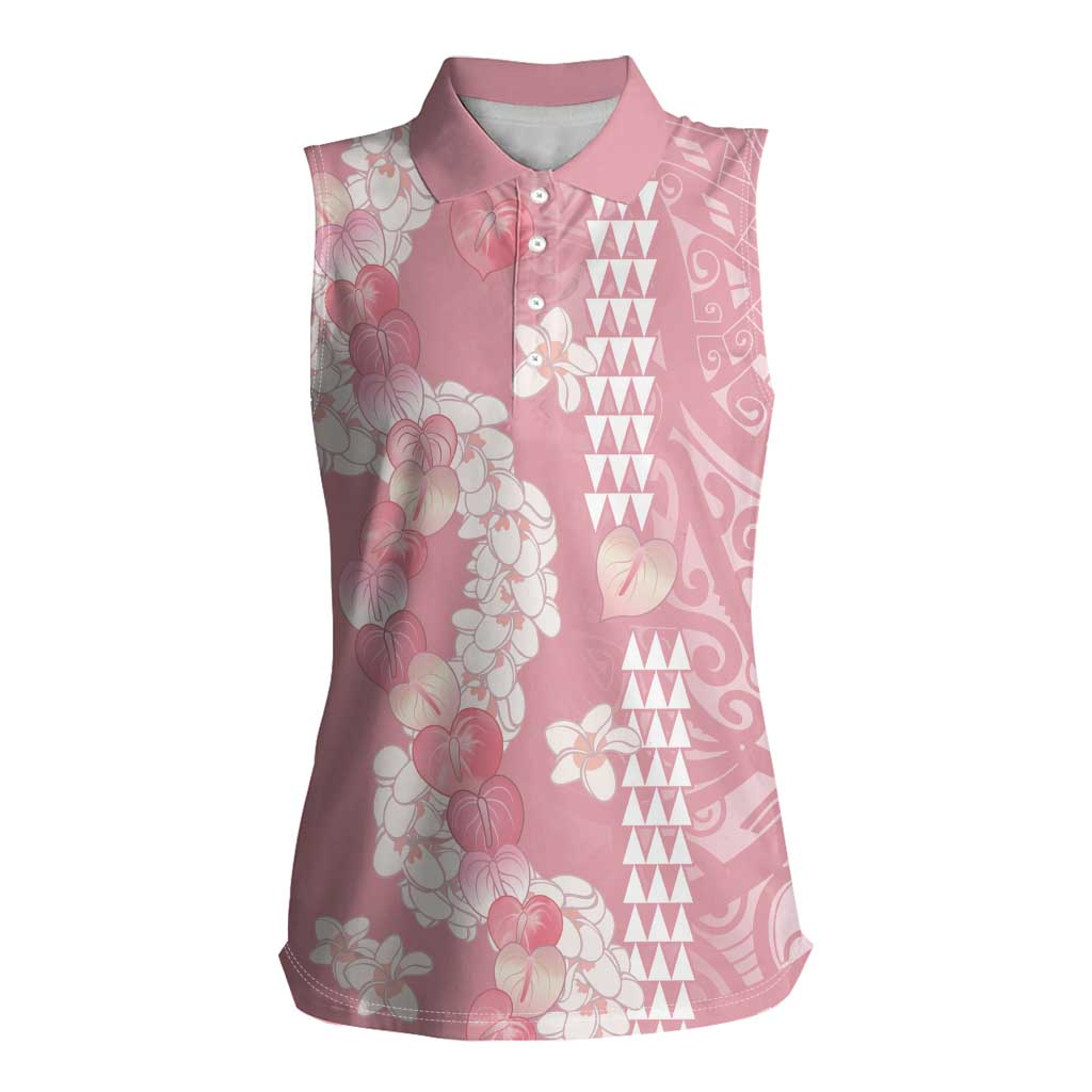 Soft Pink Hawaii Anthurium Plumeria Lei Women Sleeveless Polo Shirt