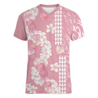 Soft Pink Hawaii Anthurium Plumeria Lei Women V-Neck T-Shirt